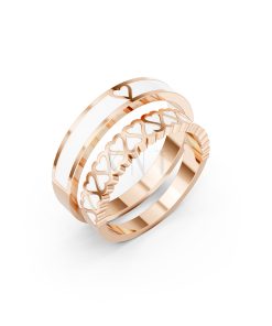 Nhẫn Cưới Collab Ceramic - E900 - Nhẫn cưới tráng men họa tiết trái tim màu vàng hồng Rose Gold họa tiết ấn tượng, cá tính