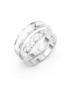 Nhẫn Cưới Collab Ceramic - E900 - Nhẫn cưới tráng men họa tiết trái tim màu vàng trắng White Gold kiểu dáng hiện đại, nổi bật