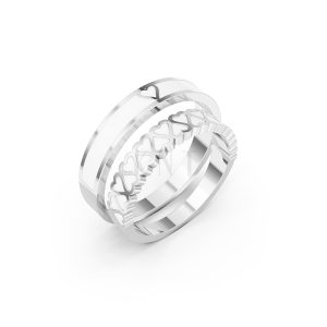 Nhẫn Cưới Collab Ceramic - E900 - Nhẫn cưới tráng men họa tiết trái tim màu vàng trắng White Gold kiểu dáng hiện đại, nổi bật