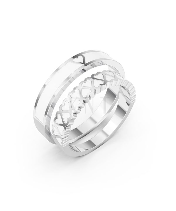 Nhẫn Cưới Collab Ceramic - E900 - Nhẫn cưới tráng men họa tiết trái tim màu vàng trắng White Gold kiểu dáng hiện đại, nổi bật