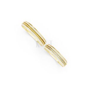 Nhẫn cưới E904: Thiết kế hiện đại, chế tác từ vàng kết hợp ceramic màu Vàng Gold vàng 10K/14K/18K/607 đính đá nhỏ, thanh lịch