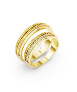 Nhẫn cưới E904: Thiết kế hiện đại, chế tác từ vàng kết hợp ceramic màu Vàng Gold thiết kế tinh tế, sang trọng