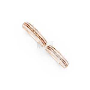 Nhẫn cưới E904: Thiết kế hiện đại, chế tác từ vàng kết hợp ceramic màu vàng hồng Rose Gold thiết kế đối xứng, phong cách, ấn tượng