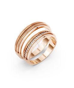 Nhẫn cưới E904: Thiết kế hiện đại, chế tác từ vàng kết hợp ceramic màu vàng hồng Rose Gold họa tiết ấn tượng, cá tính