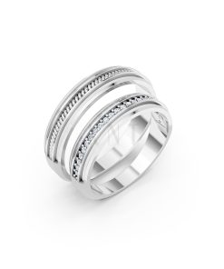 Nhẫn cưới E904: Thiết kế hiện đại, chế tác từ vàng kết hợp ceramic màu vàng trắng White Gold kiểu dáng hiện đại, nổi bật