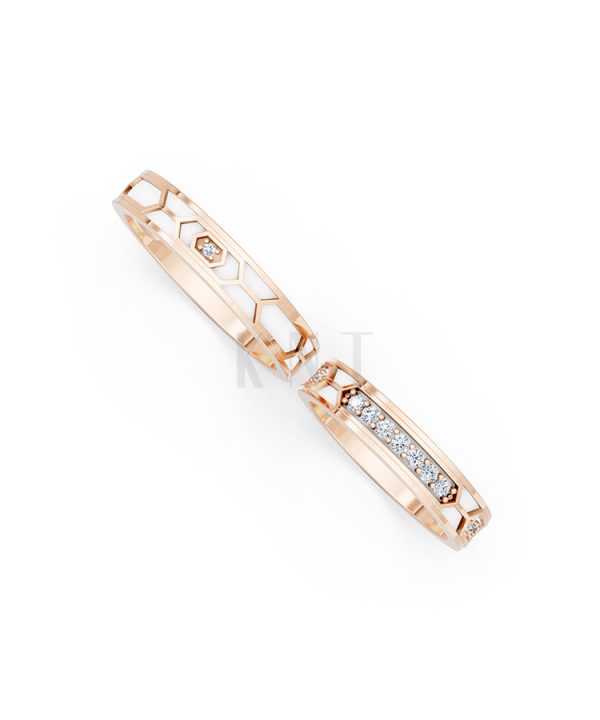 NHẪN CƯỚI COLLAB CERAMIC - E912 màu vàng hồng Rose Gold cặp đôi, phong cách trẻ trung, nổi bật