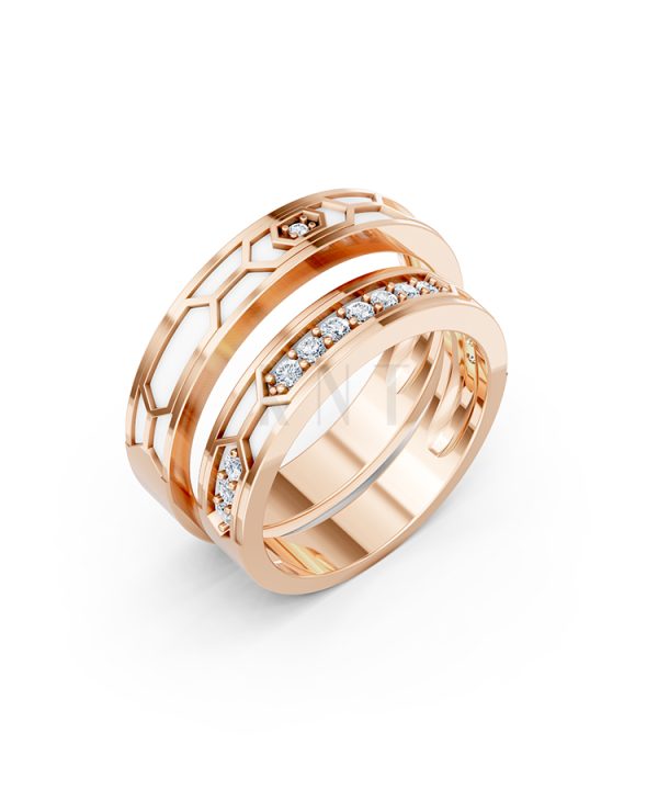 NHẪN CƯỚI COLLAB CERAMIC - E912 màu vàng hồng Rose Gold họa tiết ấn tượng, cá tính