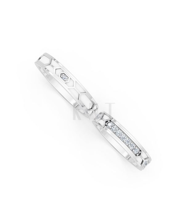 NHẪN CƯỚI COLLAB CERAMIC - E912 màu vàng trắng White Gold kiểu dáng cá tính, hiện đại