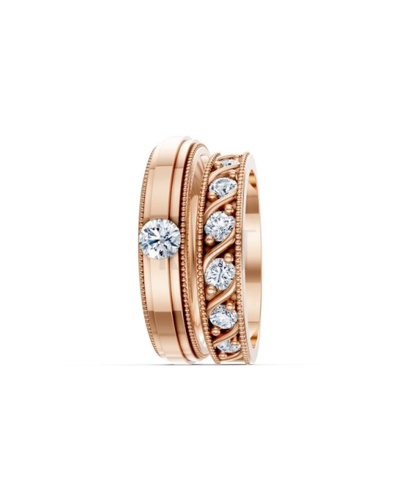 Nhẫn cưới F104 vàng hồng Rose Gold vàng đẹp, kiểu dáng trẻ trung, độc đáo