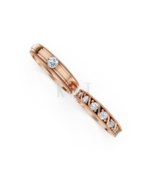 Nhẫn cưới F104 vàng hồng Rose Gold phong cách trẻ trung, nổi bật