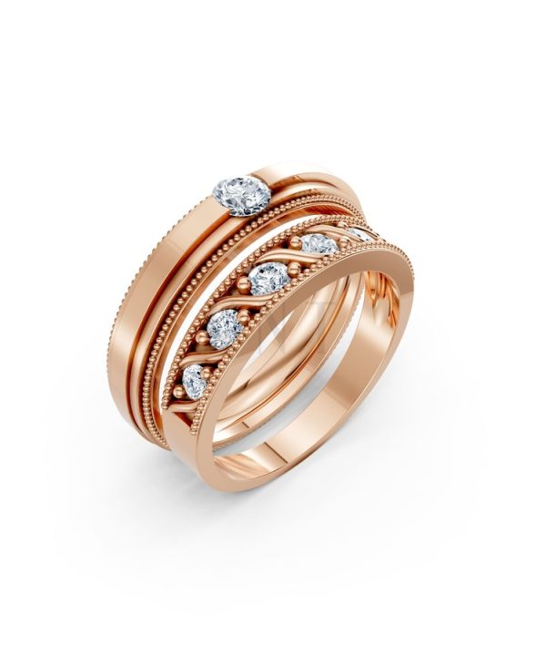 Nhẫn cưới F104 vàng hồng Rose Gold họa tiết ấn tượng, cá tính