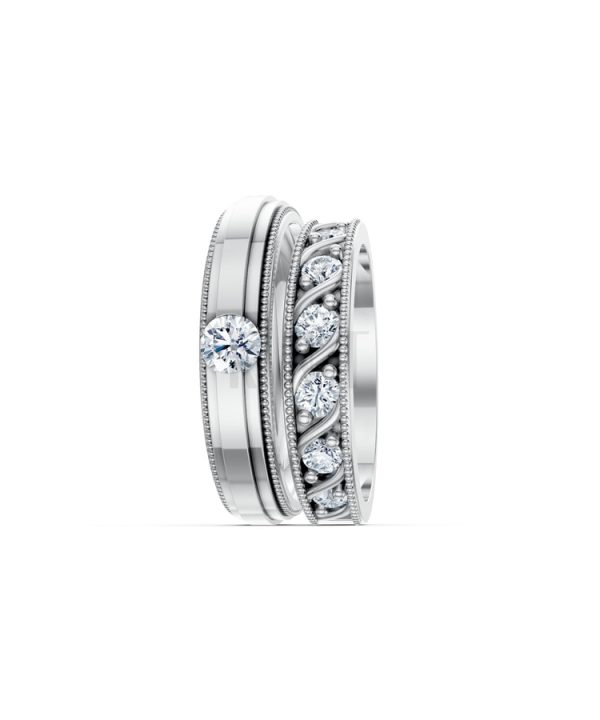 Nhẫn cưới F104 vàng trắng White Gold vàng sáng, đường nét sắc sảo, tinh tế