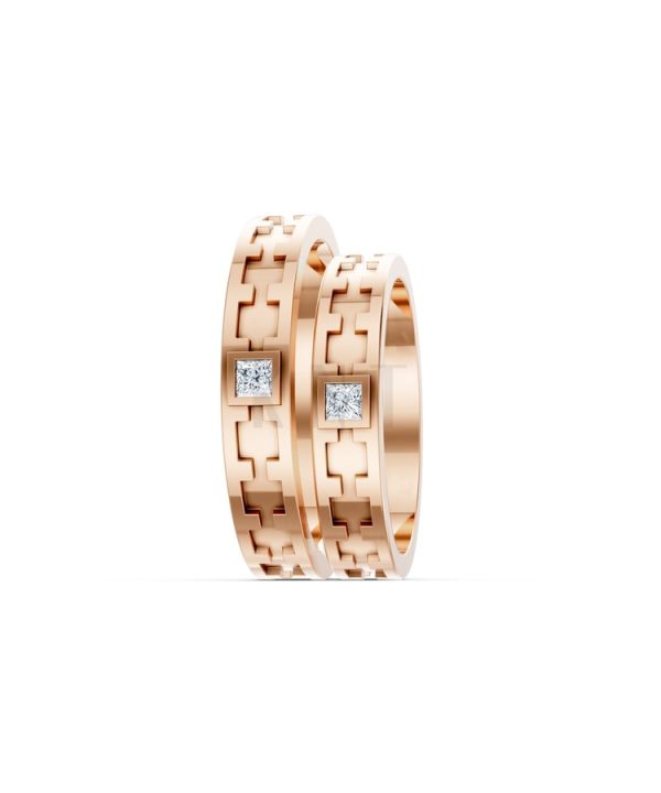 Nhẫn cưới F307 vàng hồng Rose Gold phong cách trẻ trung, nổi bật