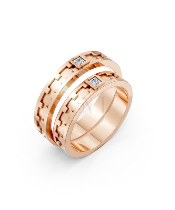 Nhẫn cưới F307 vàng hồng Rose Gold họa tiết ấn tượng, cá tính