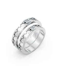 Nhẫn cưới F307 vàng trắng White Gold kiểu dáng hiện đại, nổi bật