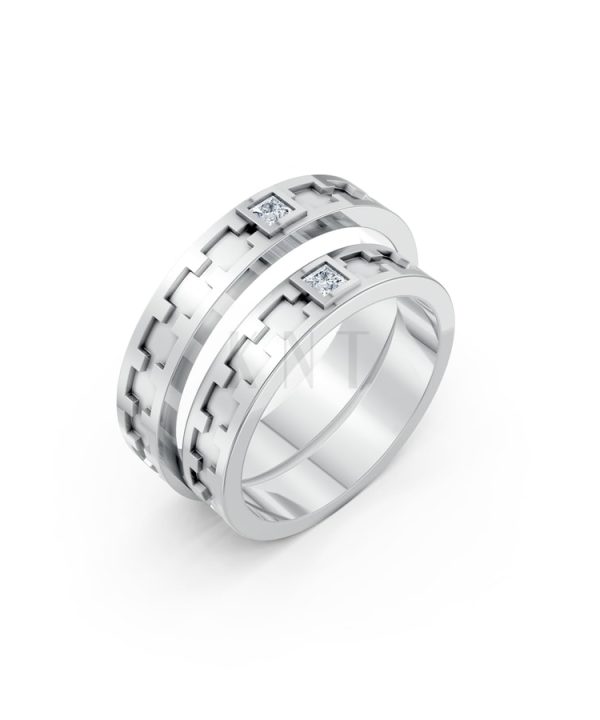 Nhẫn cưới F307 vàng trắng White Gold kiểu dáng hiện đại, nổi bật