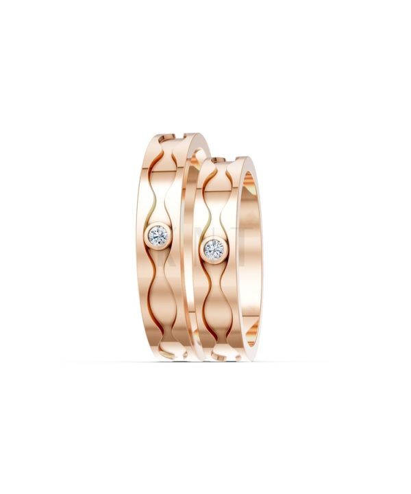 Nhẫn cưới F307A vàng hồng Rose Gold phong cách trẻ trung, nổi bật