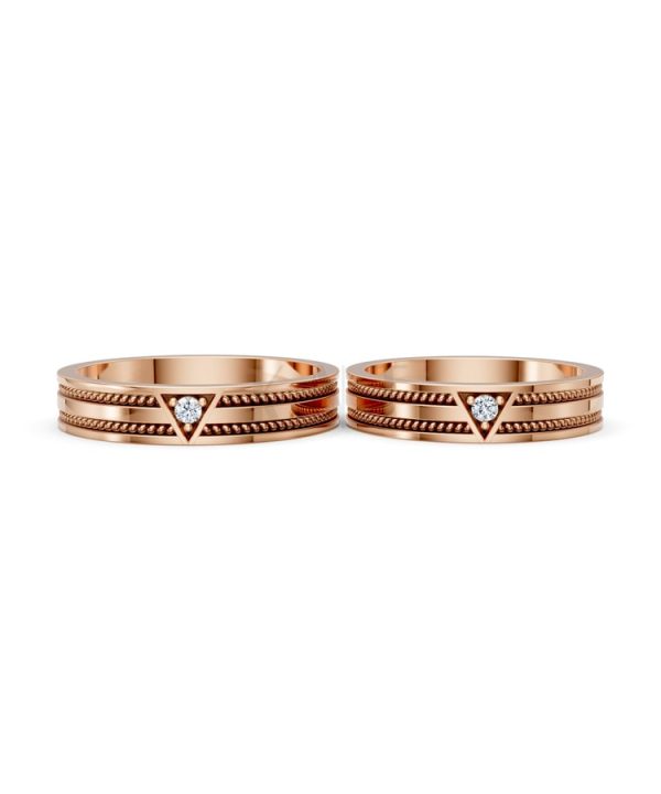 Nhẫn cưới F309 vàng hồng Rose Gold thiết kế đối xứng, phong cách, ấn tượng