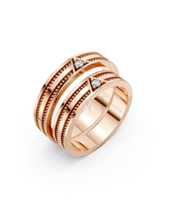 Nhẫn cưới F309 vàng hồng Rose Gold họa tiết ấn tượng, cá tính