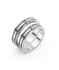 Nhẫn cưới F309 vàng trắng White Gold kiểu dáng hiện đại, nổi bật