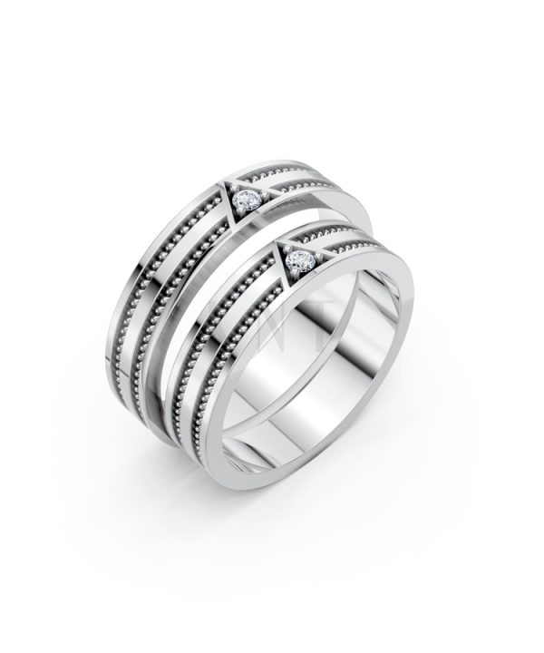 Nhẫn cưới F309 vàng trắng White Gold kiểu dáng hiện đại, nổi bật