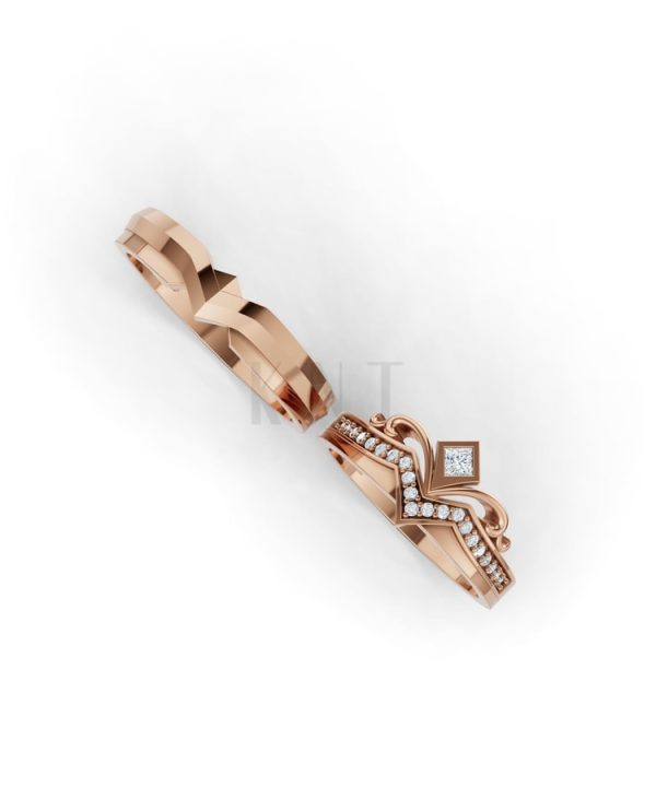 Nhẫn cưới F317 vàng hồng Rose Gold phong cách trẻ trung, nổi bật