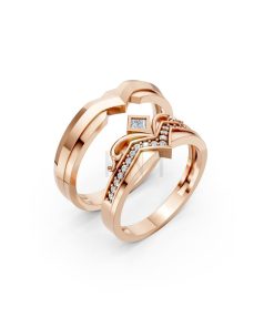 Nhẫn cưới F317 vàng hồng Rose Gold họa tiết ấn tượng, cá tính