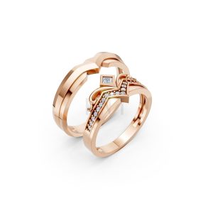Nhẫn cưới F317 vàng hồng Rose Gold họa tiết ấn tượng, cá tính