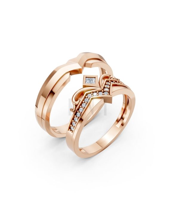 Nhẫn cưới F317 vàng hồng Rose Gold họa tiết ấn tượng, cá tính