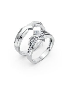 Nhẫn cưới F317 vàng trắng White Gold kiểu dáng hiện đại, nổi bật