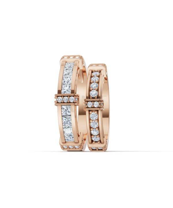 Nhẫn cưới F318 vàng hồng Rose Gold vàng đẹp, kiểu dáng trẻ trung, độc đáo