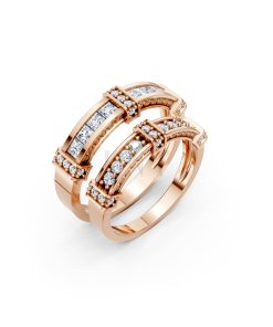 Nhẫn cưới F318 vàng hồng Rose Gold họa tiết ấn tượng, cá tính