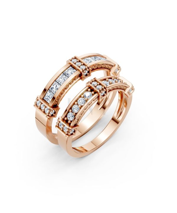 Nhẫn cưới F318 vàng hồng Rose Gold họa tiết ấn tượng, cá tính