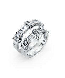 Nhẫn cưới F318 vàng trắng White Gold kiểu dáng hiện đại, nổi bật