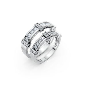 Nhẫn cưới F318 vàng trắng White Gold kiểu dáng hiện đại, nổi bật