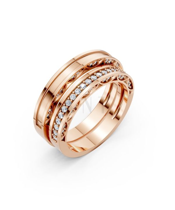 Nhẫn cưới F323 vàng hồng Rose Gold họa tiết ấn tượng, cá tính