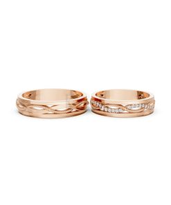 Nhẫn cưới F62 vàng hồng Rose Gold vàng đẹp, kiểu dáng trẻ trung, độc đáo