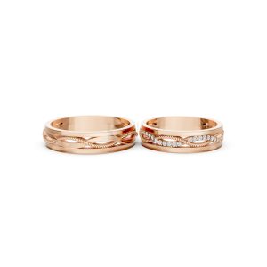 Nhẫn cưới F62 vàng hồng Rose Gold vàng đẹp, kiểu dáng trẻ trung, độc đáo
