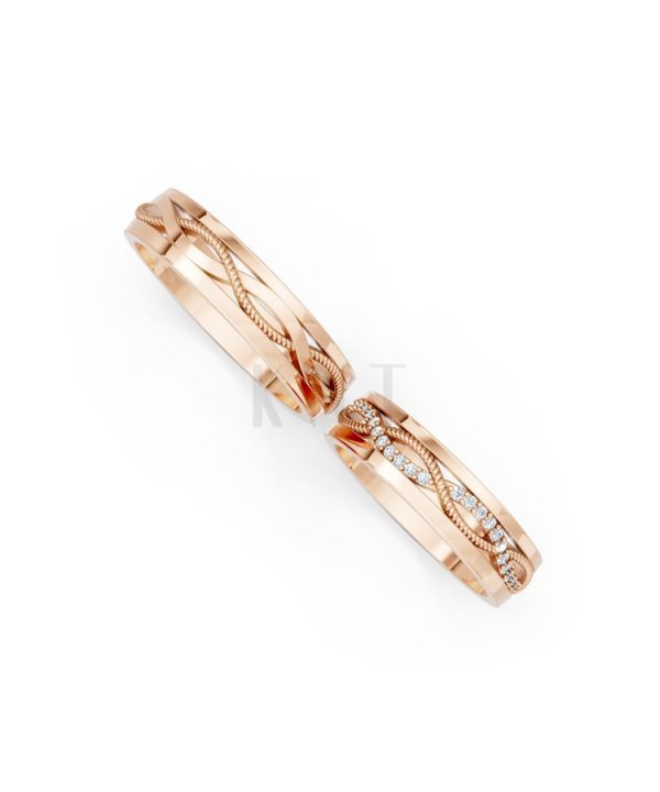 Nhẫn cưới F62 vàng hồng Rose Gold phong cách trẻ trung, nổi bật
