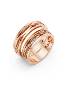 Nhẫn cưới F62 vàng hồng Rose Gold họa tiết ấn tượng, cá tính