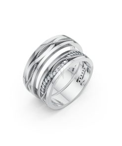 Nhẫn cưới F62 vàng trắng White Gold kiểu dáng hiện đại, nổi bật