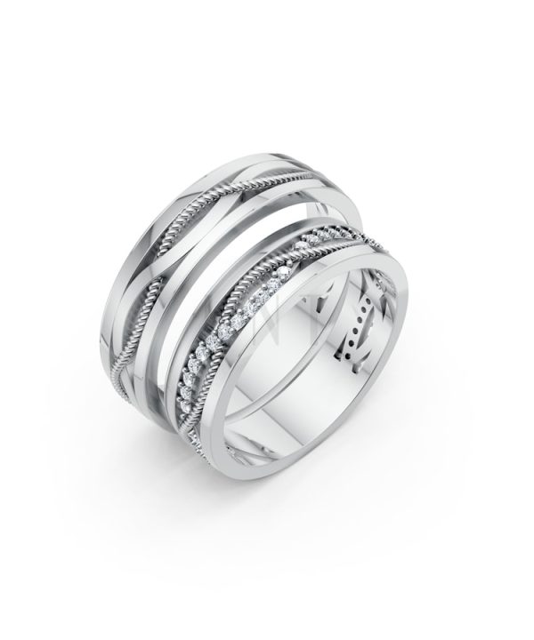 Nhẫn cưới F62 vàng trắng White Gold kiểu dáng hiện đại, nổi bật