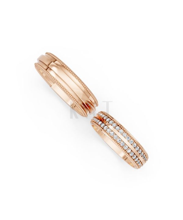 Nhẫn cưới F63 vàng hồng Rose Gold vàng đẹp, kiểu dáng trẻ trung, độc đáo