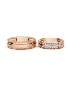 Nhẫn cưới F63 vàng hồng Rose Gold thiết kế đối xứng, phong cách, ấn tượng