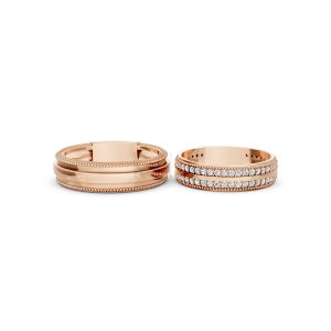 Nhẫn cưới F63 vàng hồng Rose Gold thiết kế đối xứng, phong cách, ấn tượng