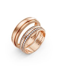 Nhẫn cưới F63 vàng hồng Rose Gold họa tiết ấn tượng, cá tính