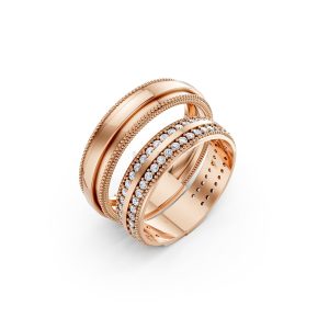 Nhẫn cưới F63 vàng hồng Rose Gold họa tiết ấn tượng, cá tính