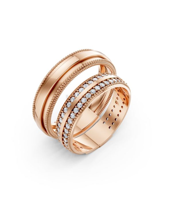 Nhẫn cưới F63 vàng hồng Rose Gold họa tiết ấn tượng, cá tính