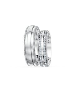 Nhẫn cưới F63 vàng trắng White Gold kiểu dáng cá tính, hiện đại