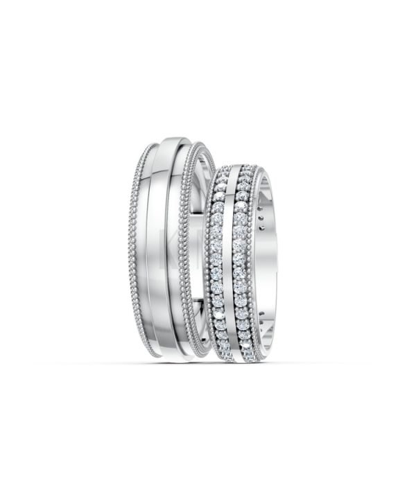 Nhẫn cưới F63 vàng trắng White Gold kiểu dáng cá tính, hiện đại